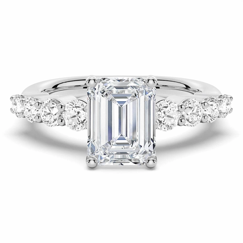 Classic Shared Prong Emerald Cut Moissanite Engagement Ring Muted Elegance