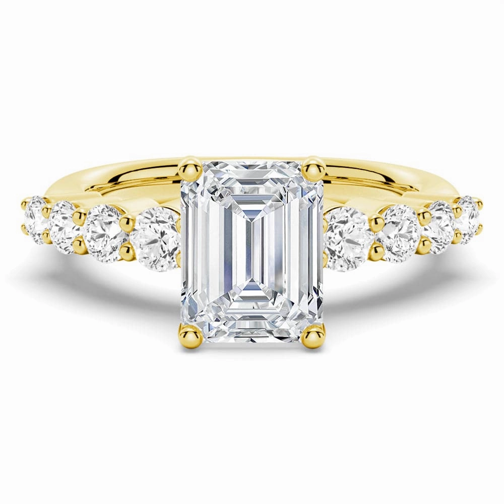 Classic Shared Prong Emerald Cut Moissanite Engagement Ring Bold Shine Pieces