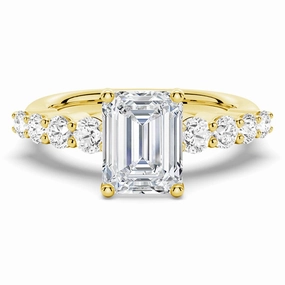 Classic Shared Prong Emerald Cut Moissanite Engagement Ring Bold Shine Pieces