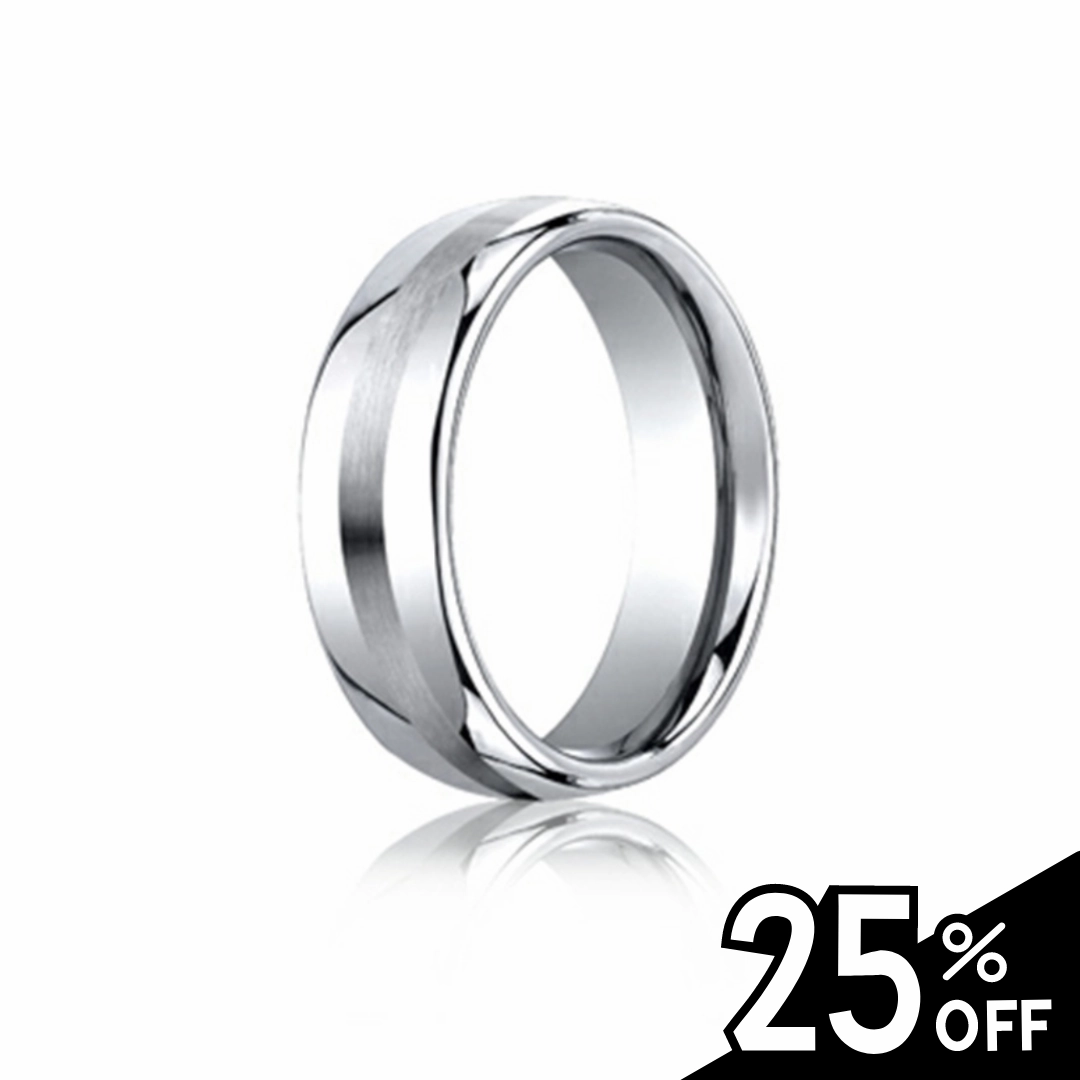 Gleaming Glow Edgy Mood Comfort-Fit Cobalt Satin Center Finish Wedding Band