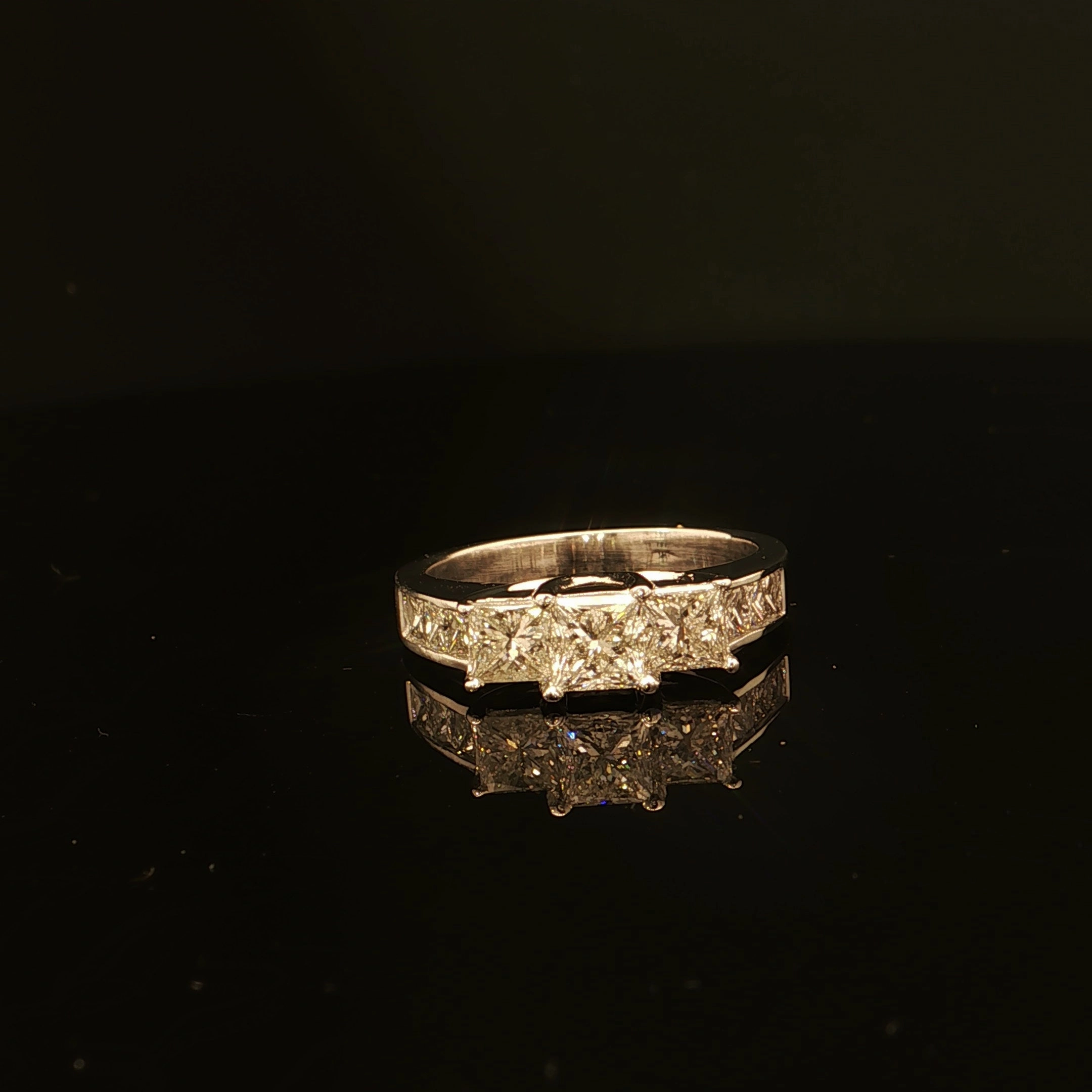 Minimal Piece Bold Pop Estate 14K White Gold 1.25cttw with .40ct Center H/I1 Princess Cut 3-Stone Plus Diamond Engagement Ring