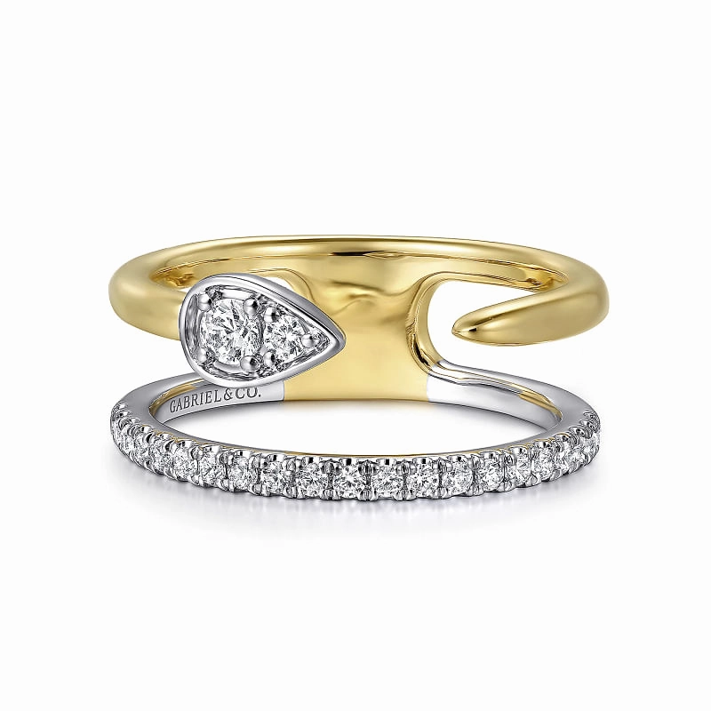 14K White and Yellow Gold Diamond Easy Stackable Ladies Ring Bold Craftsmanship Luminous Look