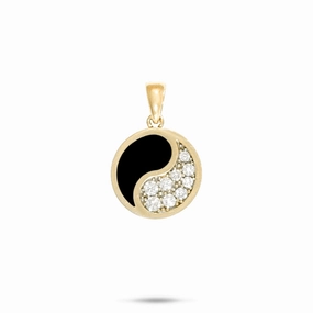 Yin Yang Black Coral Pendant in Gold with Diamonds - 15mm Glam Focus