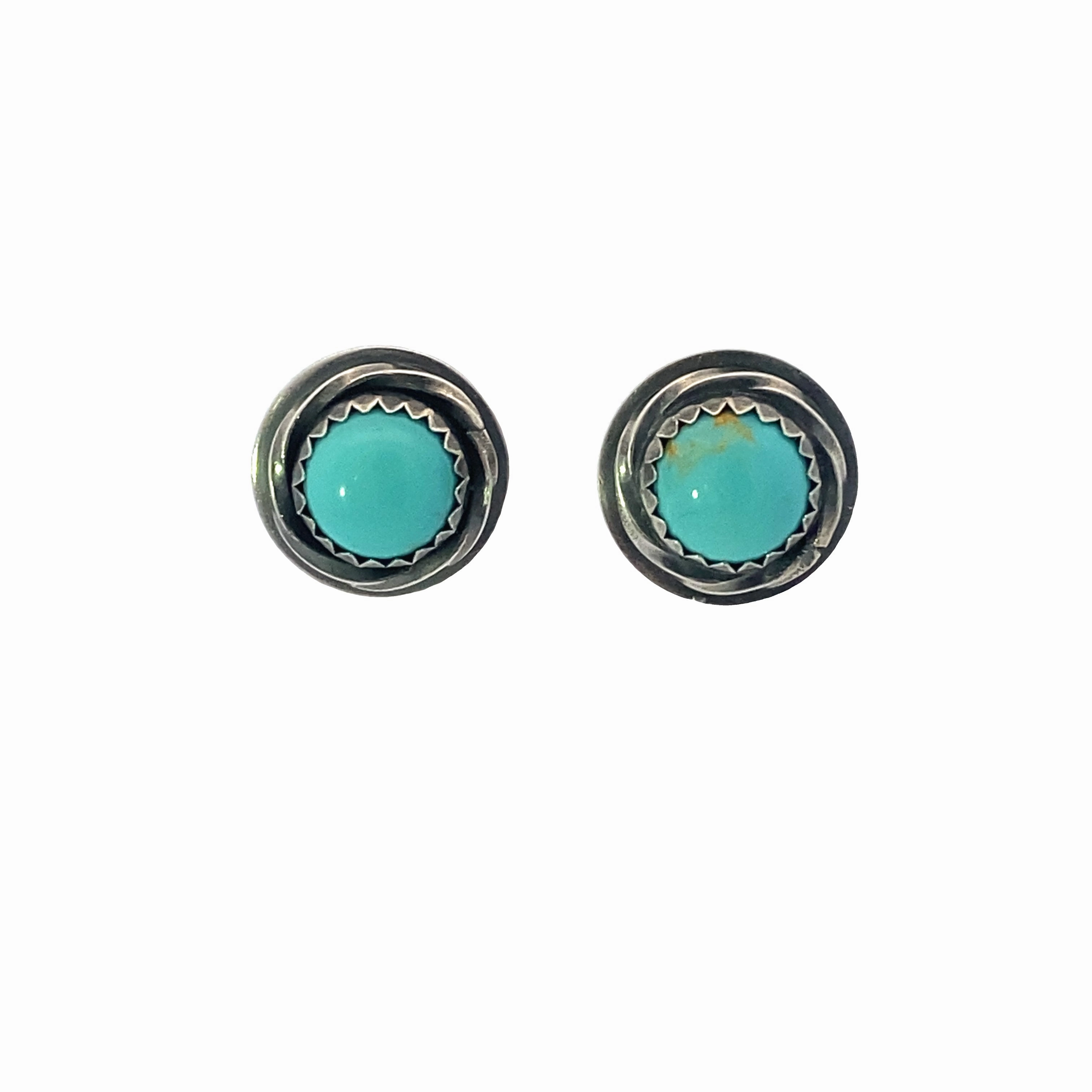 Clean Aesthetic Starry Night Sterling Silver and Turquoise Button Earrings