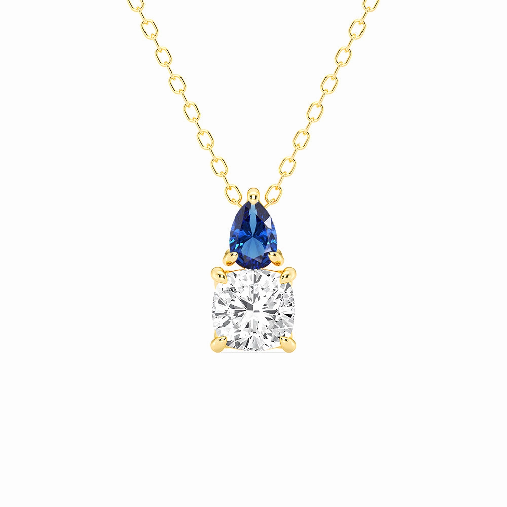 Toi Et Moi Sapphire and Cushion Cut Lab Grown Diamond Pendant Necklace Artistic Highlight Birthday gift
