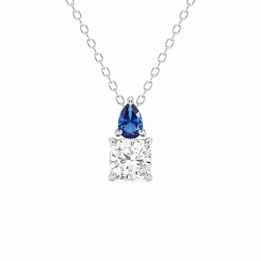 Sophisticated Shine Trend Focused Toi Et Moi Sapphire and Cushion Cut Lab Grown Diamond Pendant Necklace