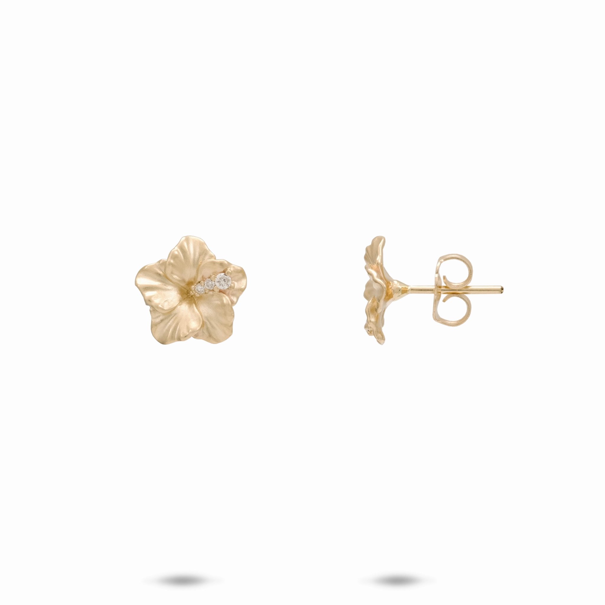 Minimalist Style Seasonal Match Hawaiian Gardens Hibiscus Earrings in Gold with Diamonds - 9.5mm