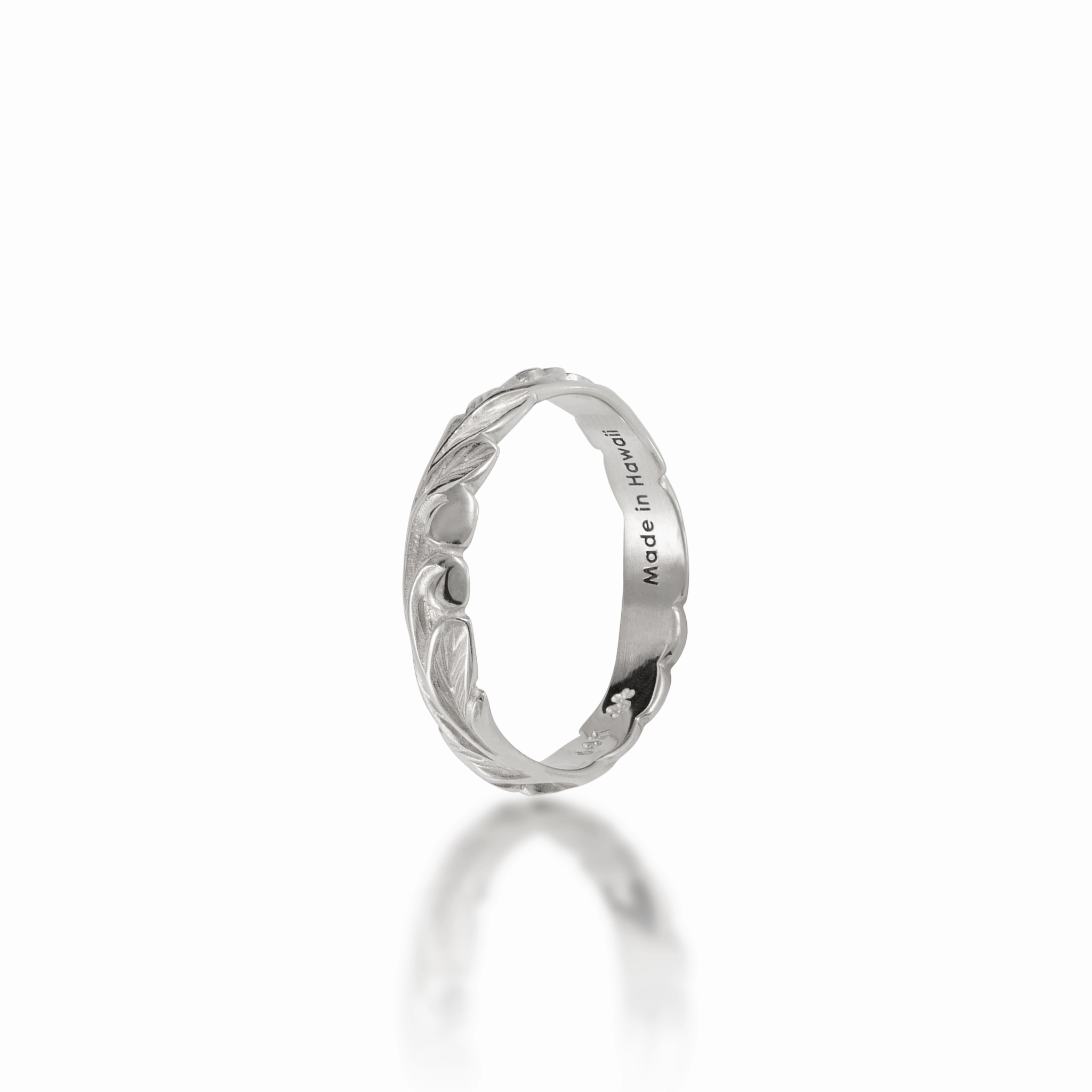 Formal Design Minimalist Style Hawaiian Heirloom Old English Scroll Ring in White Gold - 3mm
