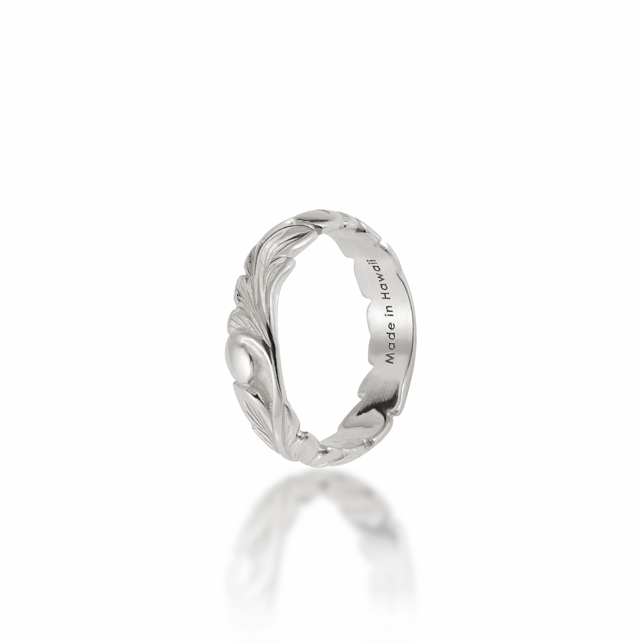 Hawaiian Heirloom Old English Scroll Ring in White Gold - 4.5mm Polished Shape