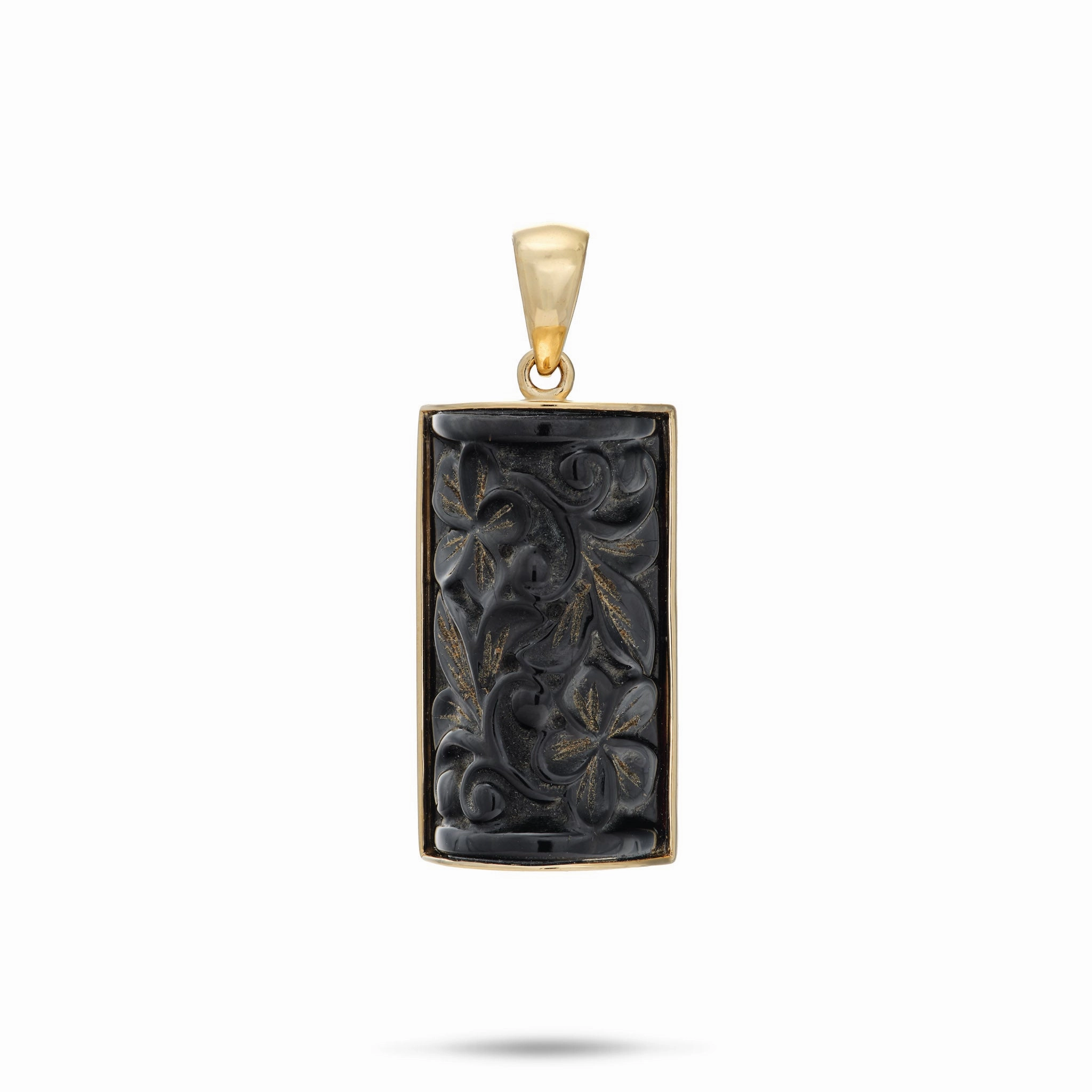 Elegant Treasures Understated Shine Hawaiian Heirloom Plumeria Black Coral Pendant in Gold - 22mm
