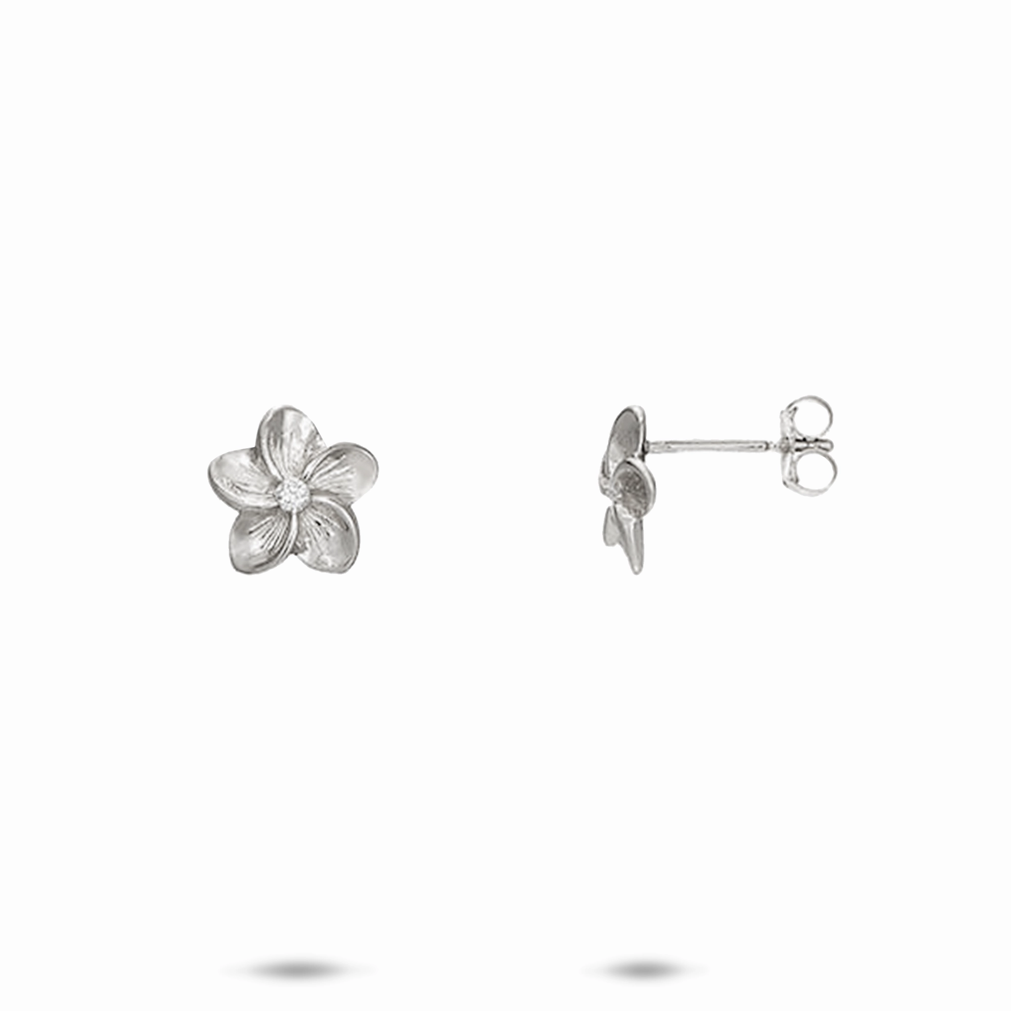 Hawaiian Heirloom Plumeria Earrings in White Gold with Diamonds - 9mm Shine Appeal