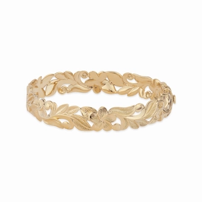 Hawaiian Heirloom Plumeria Hinge Bracelet in Gold - 12mm Dynamic Form Holiday look