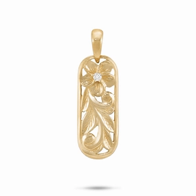 Hawaiian Heirloom Plumeria Pendant in Gold with Diamond - 28mm Light Radiance