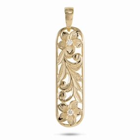 Hawaiian Heirloom Plumeria Pendant in Gold with Diamonds - 38mm Flawless Glam Bold Lines