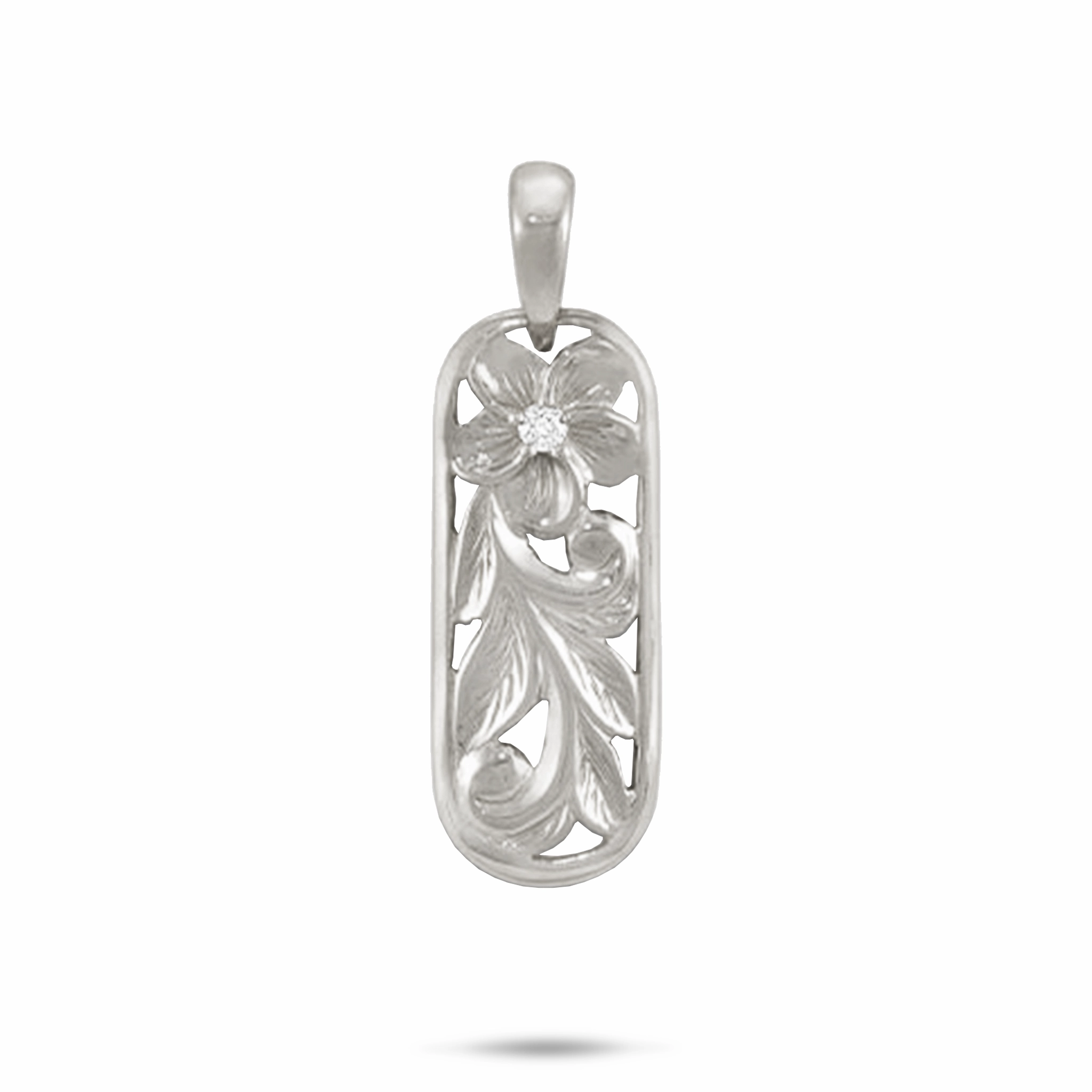 Luxe Mood Luxury Form Hawaiian Heirloom Plumeria Pendant in White Gold with Diamond - 28mm