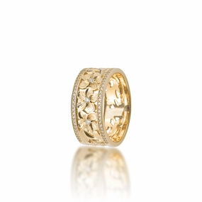 Hawaiian Heirloom Plumeria Ring in Gold with Diamonds -10mm Special Celebration