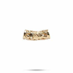 Clean Spark Hawaiian Heirloom Plumeria Scroll Barrel Pendant in Gold - 20mm