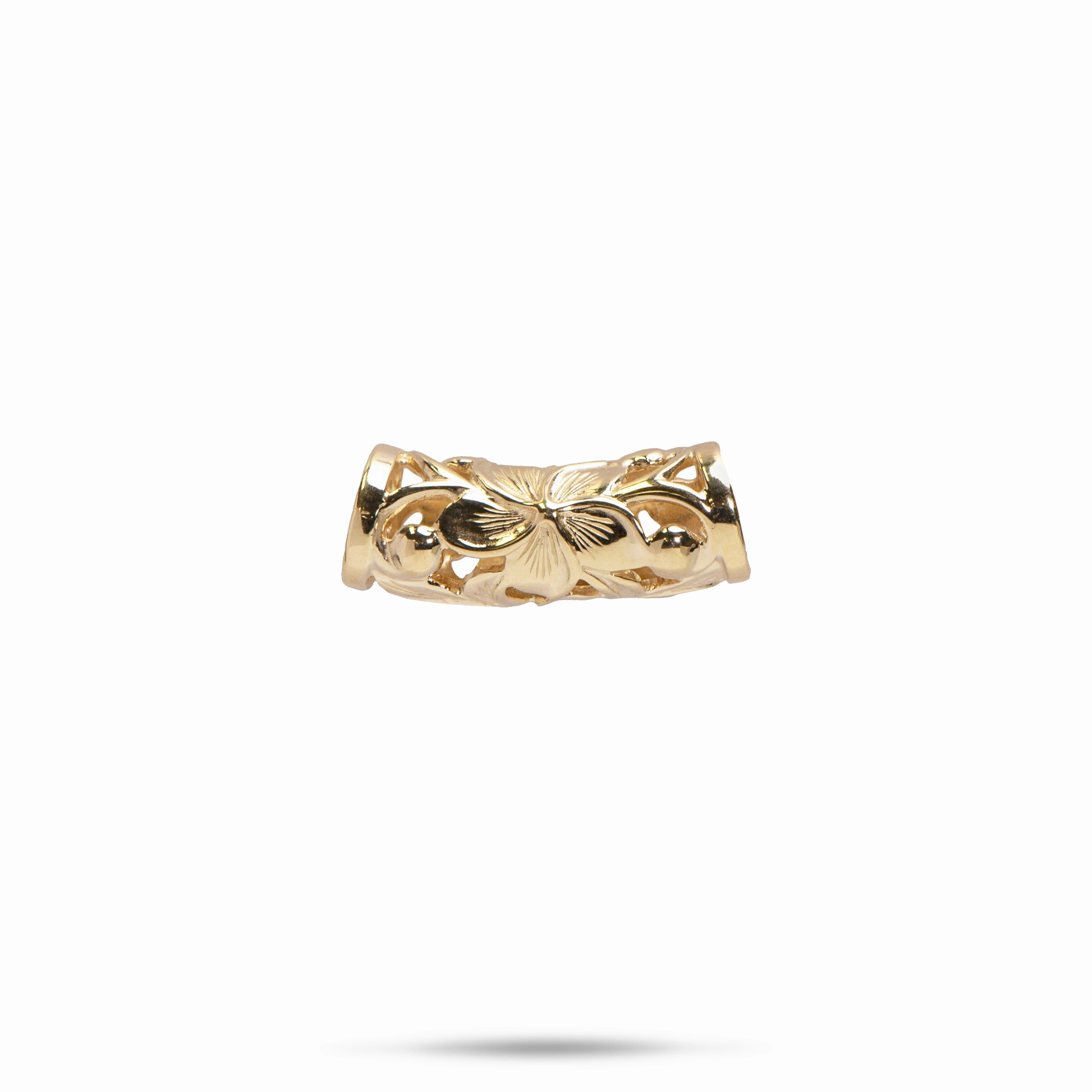 Lustrous Glow Hawaiian Heirloom Plumeria Scroll Barrel Pendant in Gold - 20mm