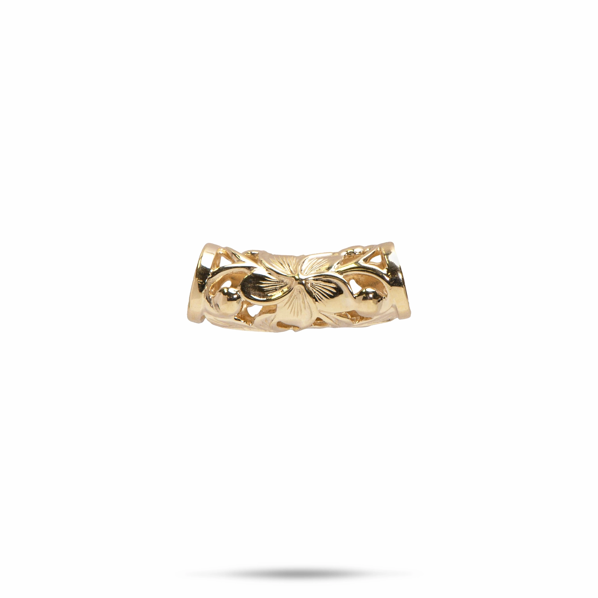 Hawaiian Heirloom Plumeria Scroll Barrel Pendant in Gold - 20mm Striking Detail