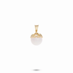Shine Accent Handcrafted Touch Hawaiian Quilted Star Akoya White Pearl Pendant in Gold - 8mm