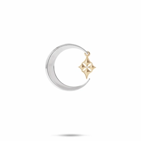 Soft Lighting Layered Spark Hawaiian Quilted Star and Moon Pendant in Two Tone Gold with Diamond - 18mm