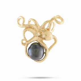 He?e (Octopus) Tahitian Black Pearl Pendant in Gold-10-11mm Graceful Beauty
