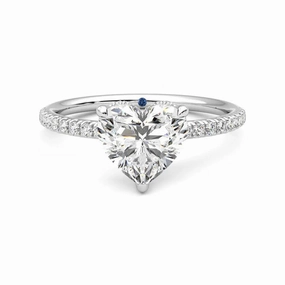 Heart Shaped Moissanite Engagement Ring with Hidden Halo and Anniversary Stone Accent Graceful Look