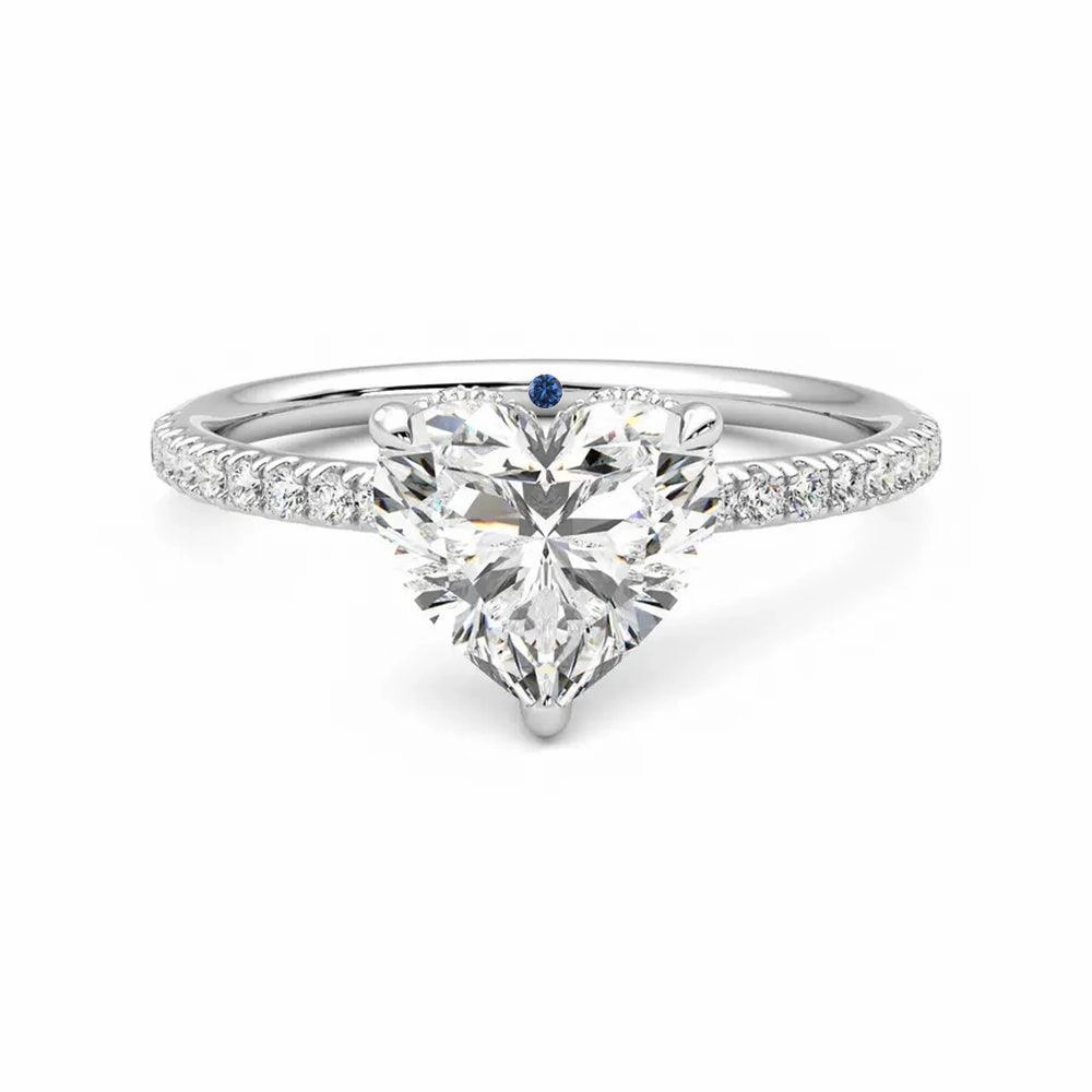 Lustrous Look Vibrant Jewelry Shine Heart Shaped Moissanite Engagement Ring with Hidden Halo and Anniversary Stone Accent