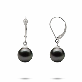 Tahitian Black Pearl Earrings in White Gold - 9-10mm Signature Form Timeless Pieces