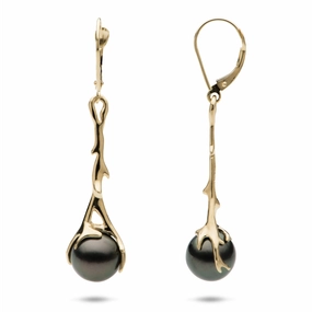 Heritage Tahitian Black Pearl Earrings in Gold - 9-10mm Golden Hour Cool Touch