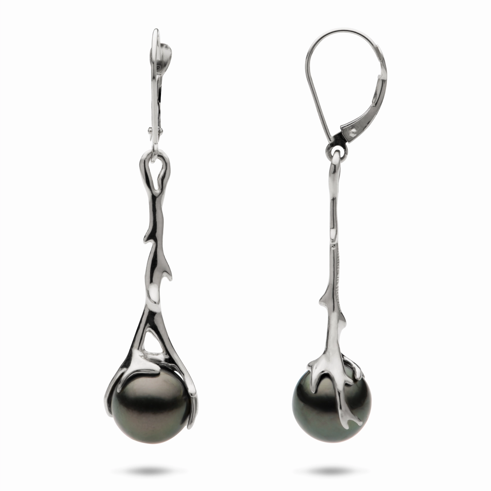 Quick Shine Shiny Radiance Heritage Tahitian Black Pearl Earrings in White Gold - 9-10mm