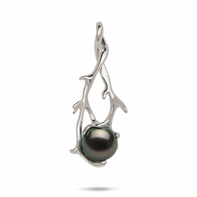 night look Heritage Tahitian Black Pearl Pendant in White Gold - 9-10mm