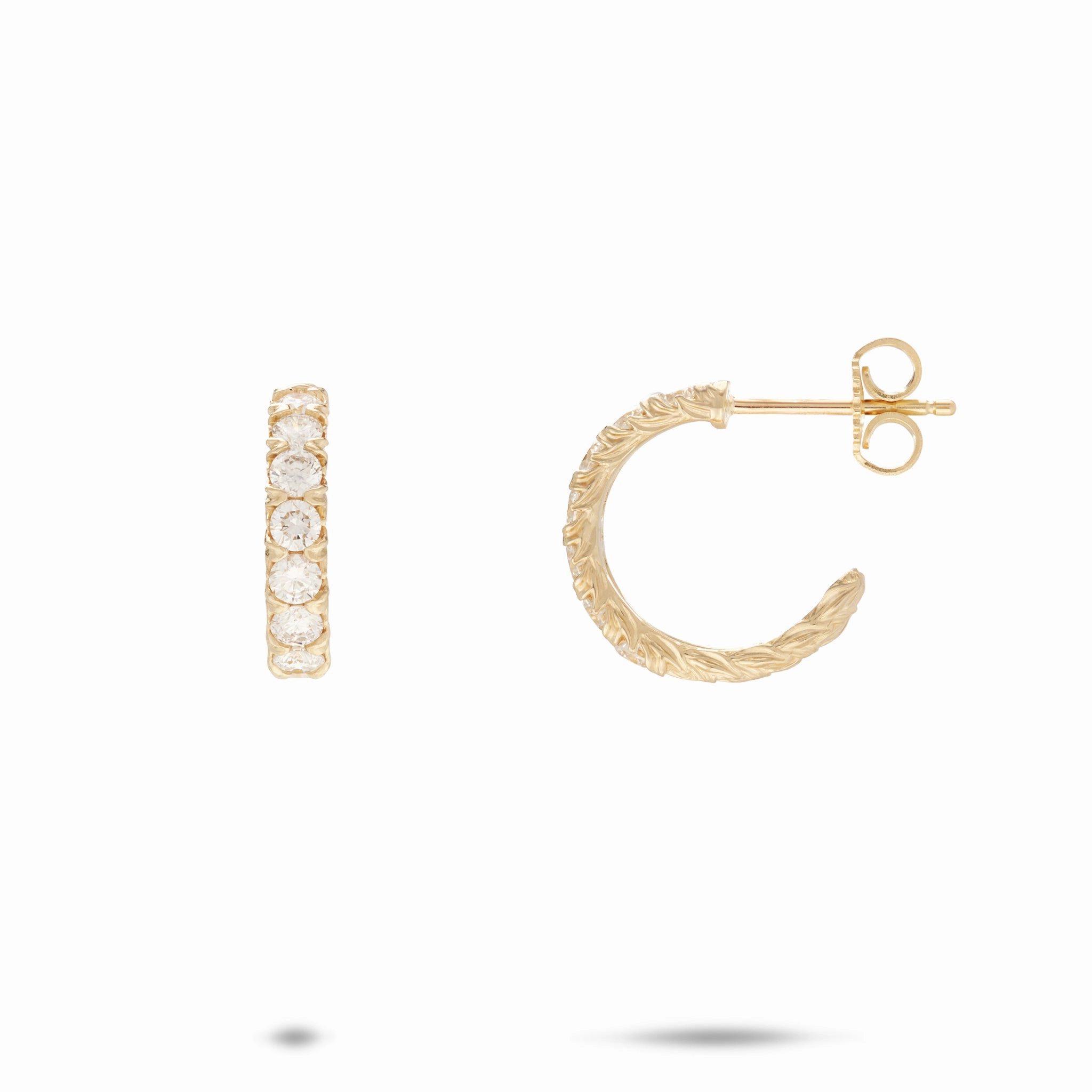 Hidden Hawai?i Maile Hoop in Gold with Lab Grown Diamonds - 14mm Impeccable Accent