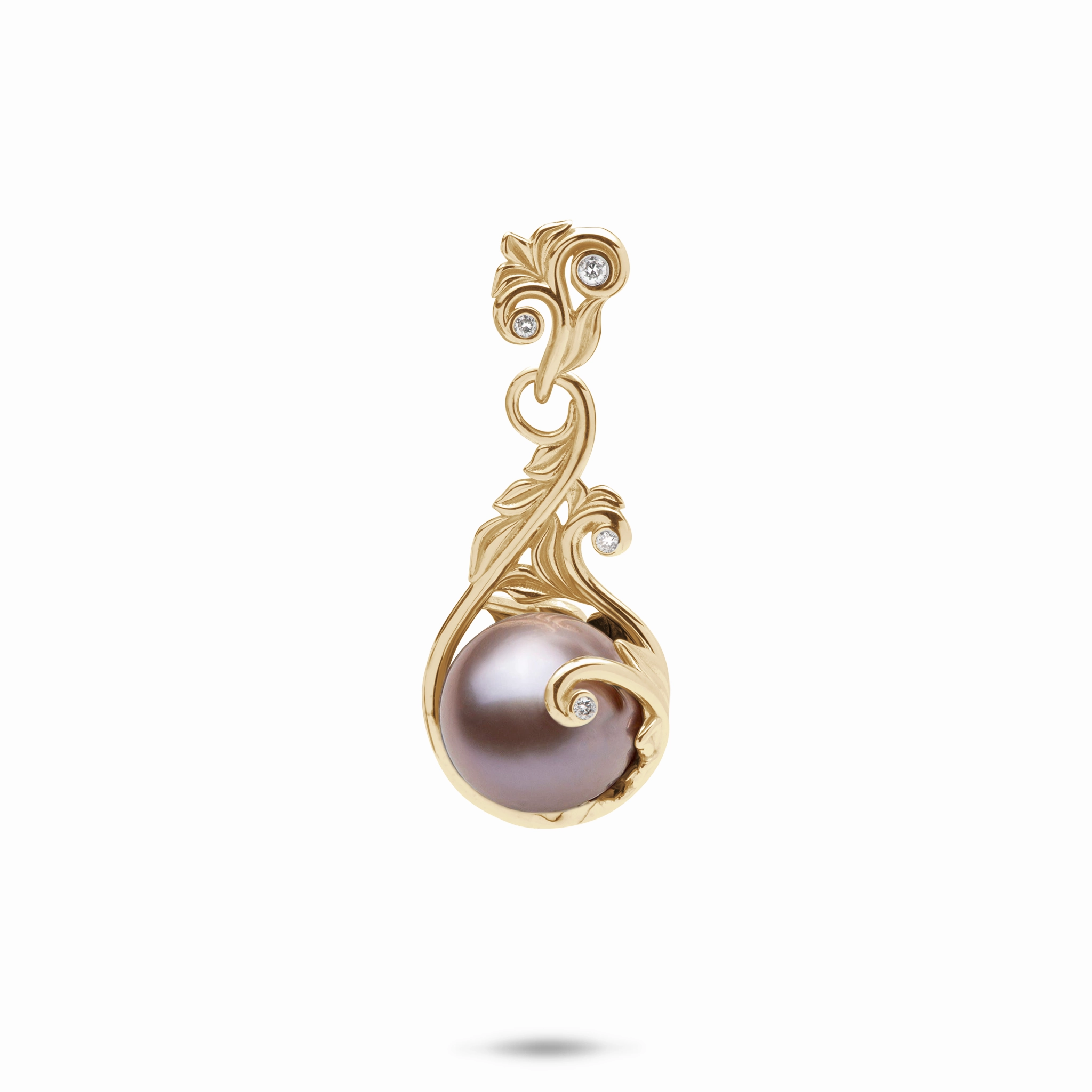 Living Heirloom Lavender Freshwater Pearl Pendant in Gold with Diamonds - 9-10mm Handcrafted Craft