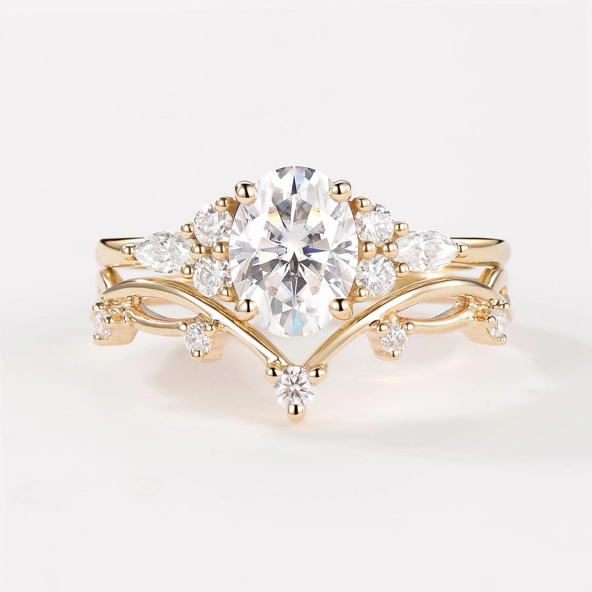 1.5ct Oval Teal Sapphire Leafy Ring Set 2pcs - Ona Sleek Piece