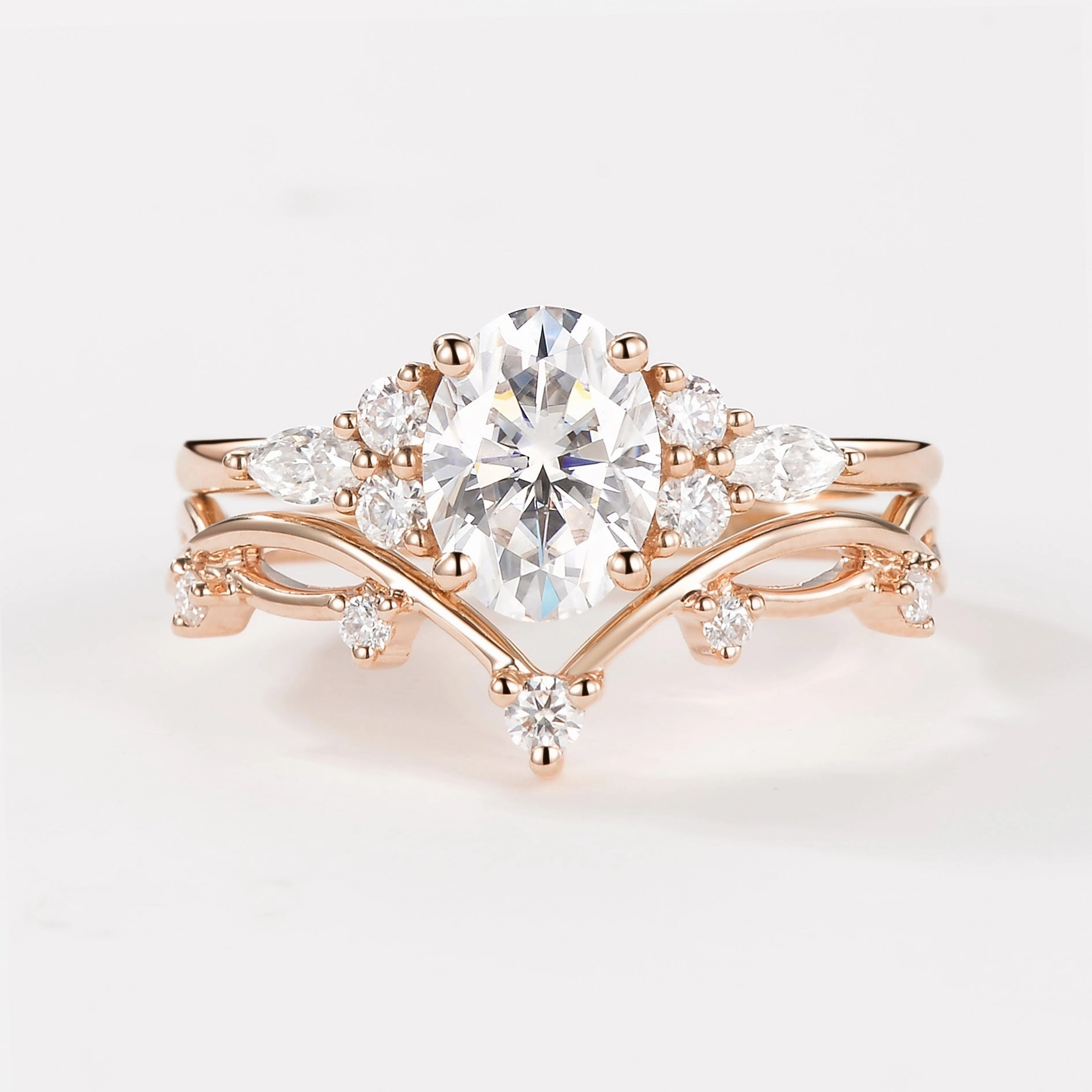 1.5ct Oval Teal Sapphire Leafy Ring Set 2pcs - Ona Soft Materials