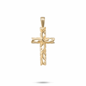 Statement Look Hawaiian Heirloom Old English Scroll Cross Pendant in Gold - 23mm