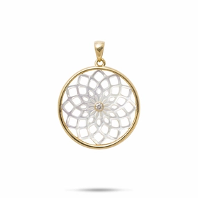 Protea Mother of Pearl Pendant in Gold with Diamond  - 22mm Timeless Shine Shine Impeccable Accent