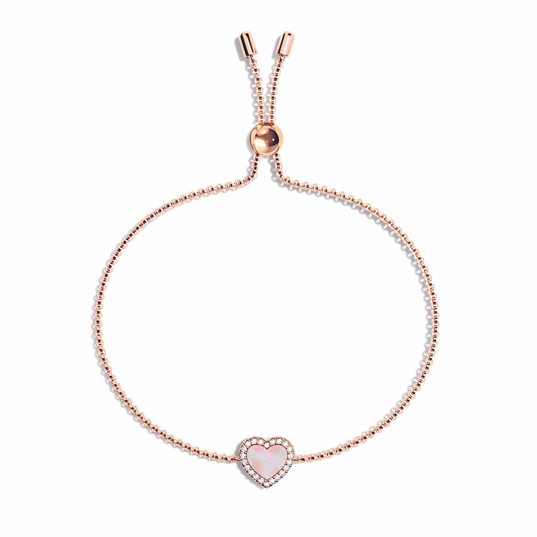 Fresh Form Fashionable Finish Pink Mother of Pearl & Moissanite Heart Bracelet