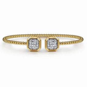 Gifting Vibes Luxurious Gem 14K Yellow Gold Bujukan Baguette and Princess Diamond Split Bangle Bracelet