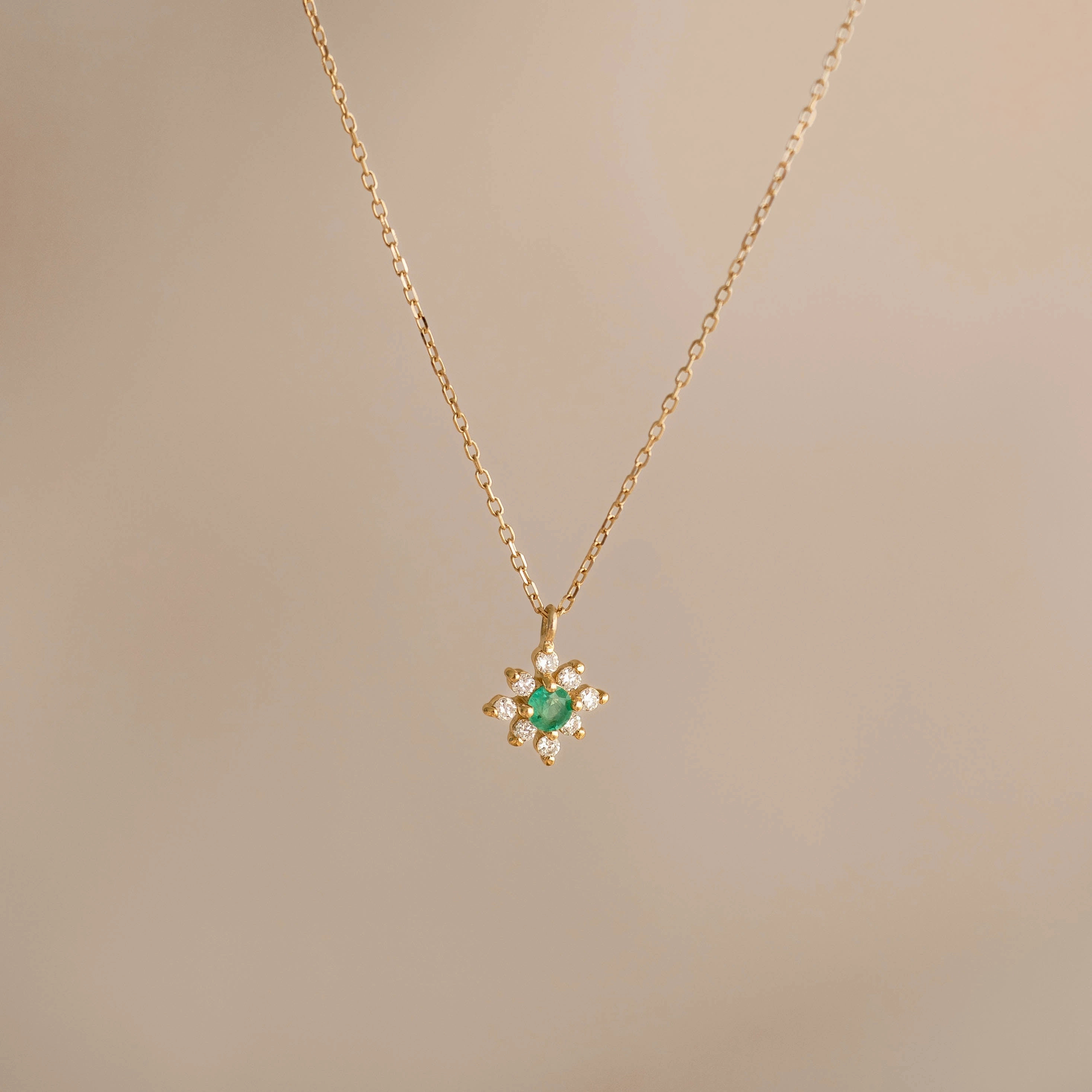 Emerald Flower Pendant Necklace 14k Gold - Inga Dainty Accessory