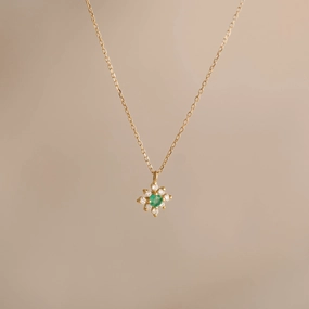 Emerald Flower Pendant Necklace 14k Gold - Inga Dainty Accessory