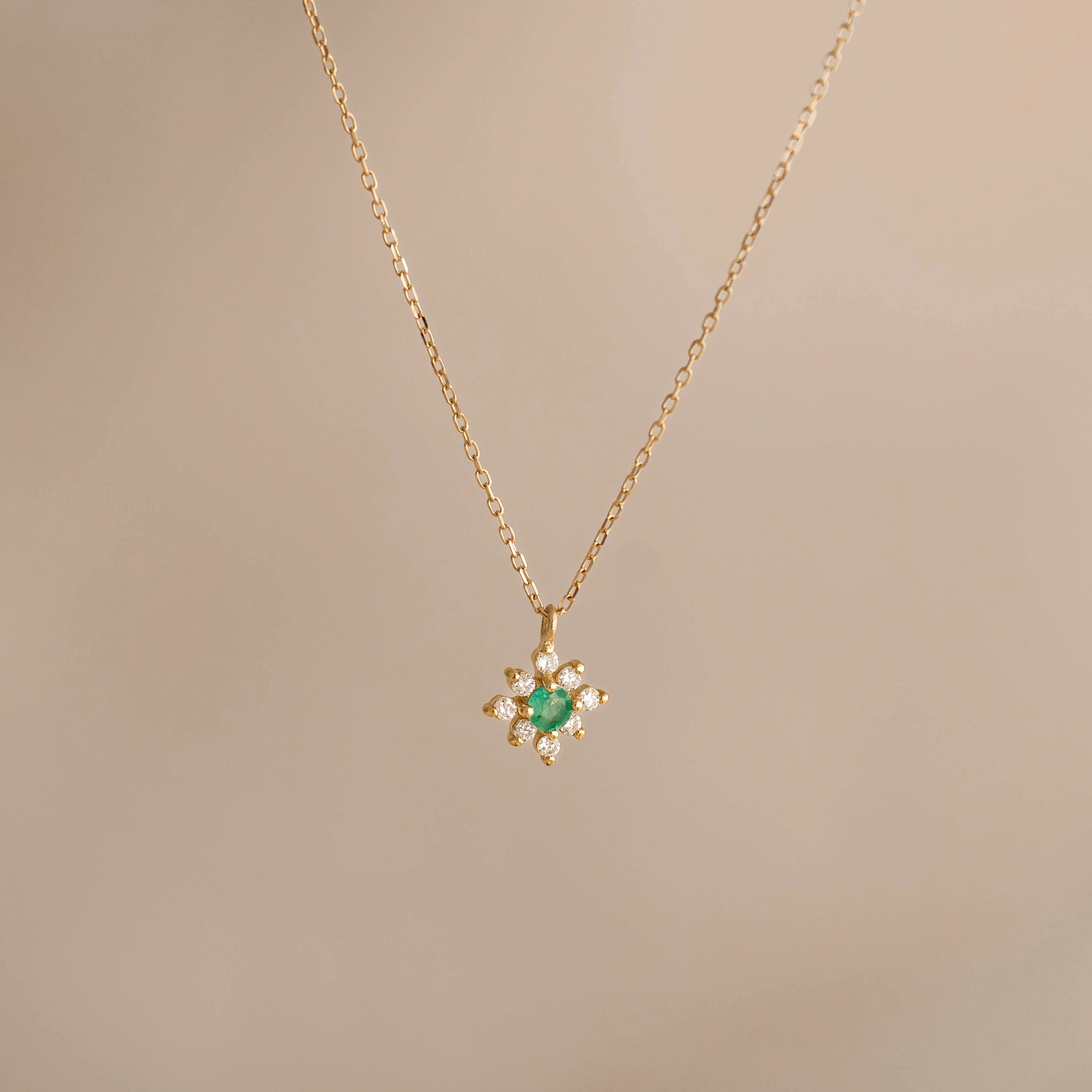 Style Statement Glamour Accessory Emerald Flower Pendant Necklace 14k Gold - Inga