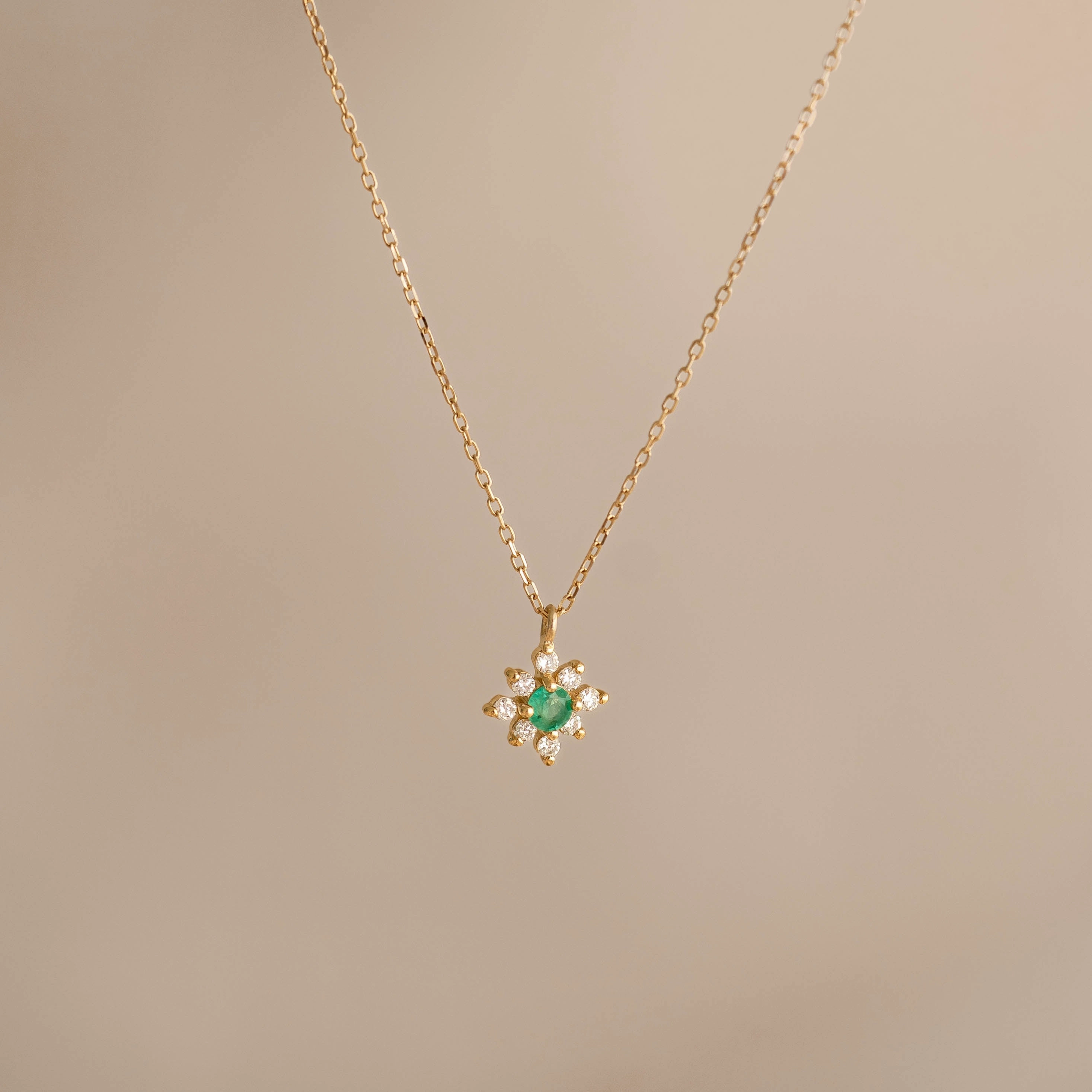 Inspired Touch Fresh Statement Emerald Flower Pendant Necklace 14k Gold - Inga