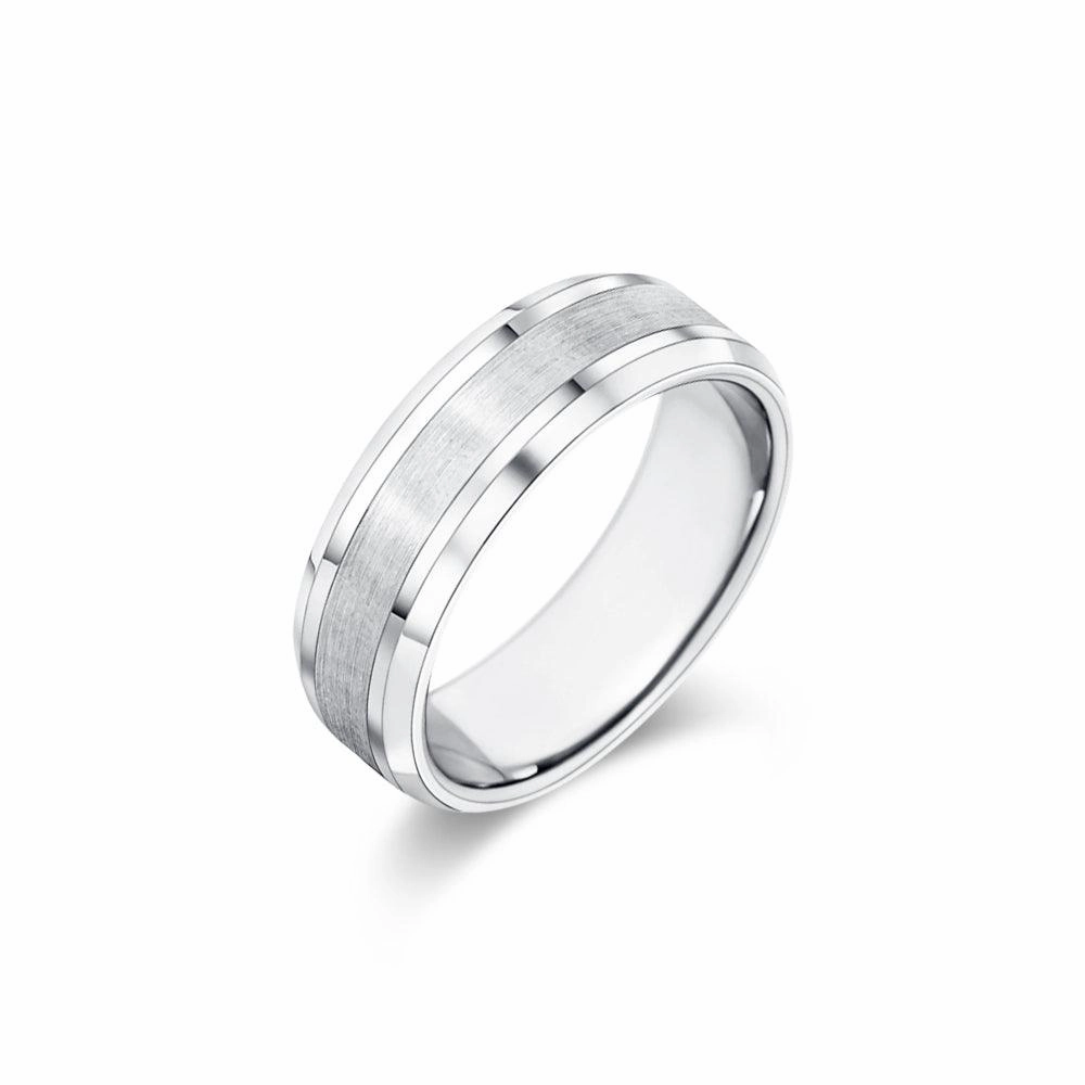 7mm Brushed Finish Men's Wedding Band With Beveled Edges Elegant Statement Fashion highlight