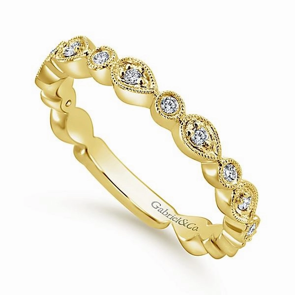 Crafted Detail Pear Shaped Stackable Diamond Ring 14K Yellow Gold