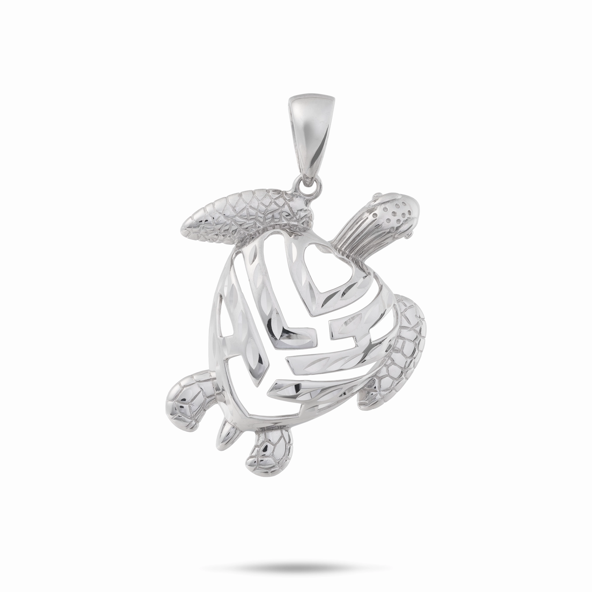 Honu Aloha Heart Pendant in White Gold - 26mm Iconic Style Elite Finish