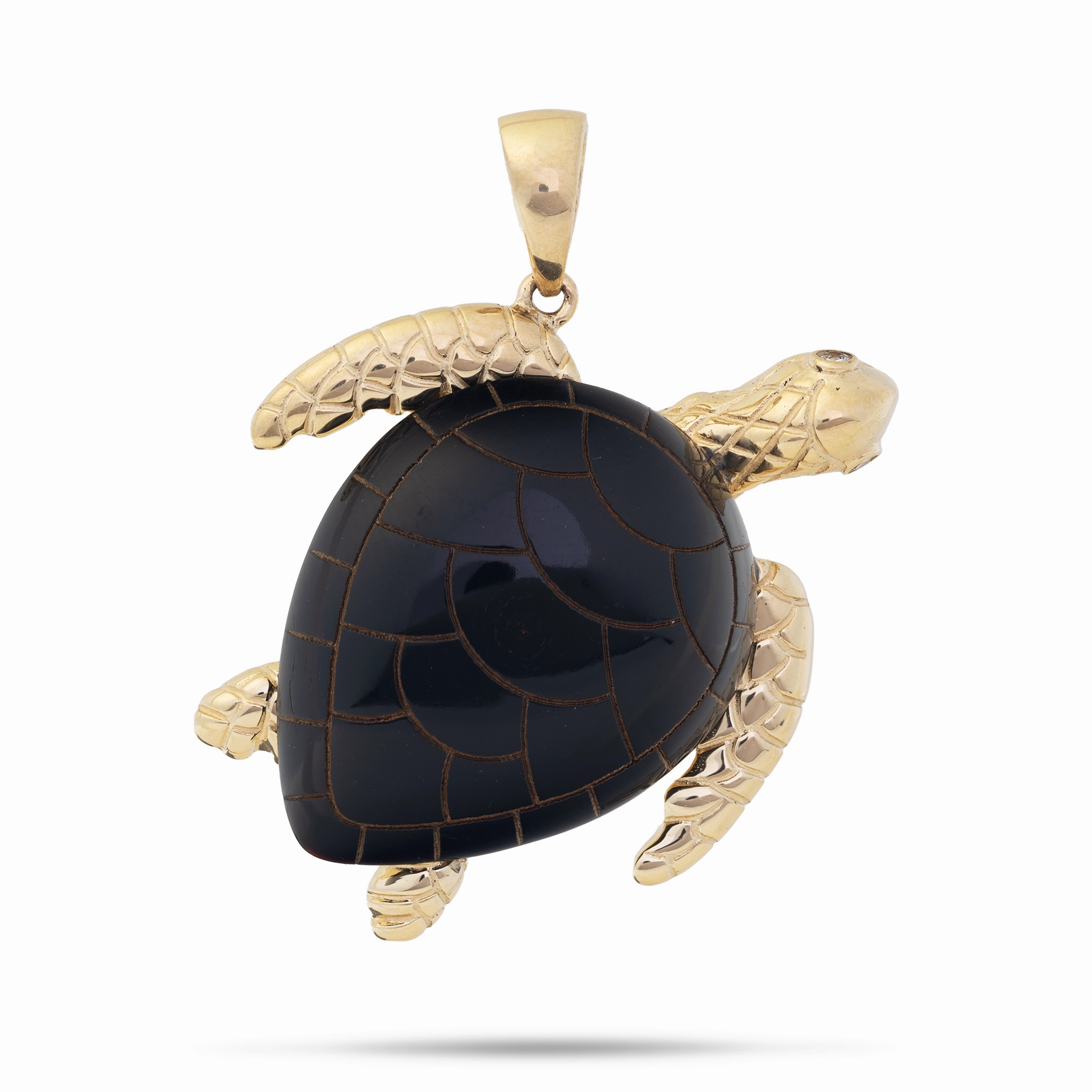Honu Black Coral Pendant in Gold with Diamond - 30mm Evening Glamour