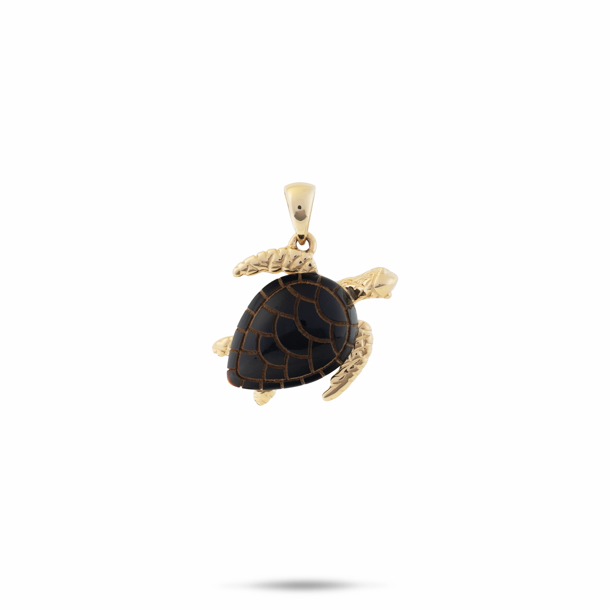 Honu Black Coral Pendant in Gold with Diamonds - 15mm Sweet Detail