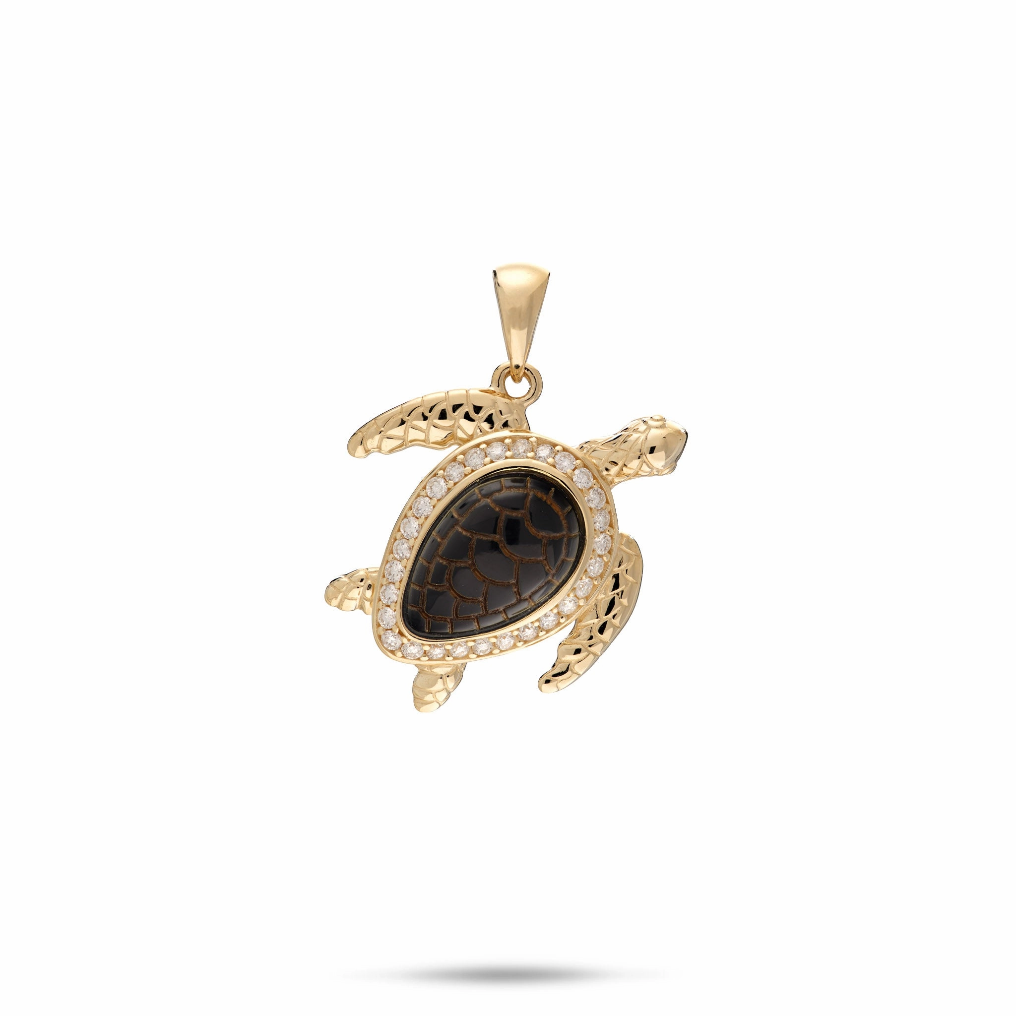 Honu Black Coral Pendant in Gold with Diamonds - 18mm Effortless Finish Fashionable Style